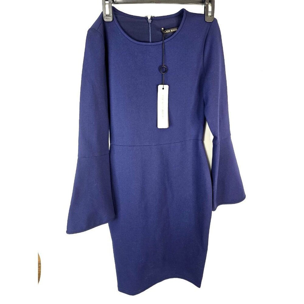 Black Halo Navy Sheath Knee Length 3/4 Sleeve Dress Size 4